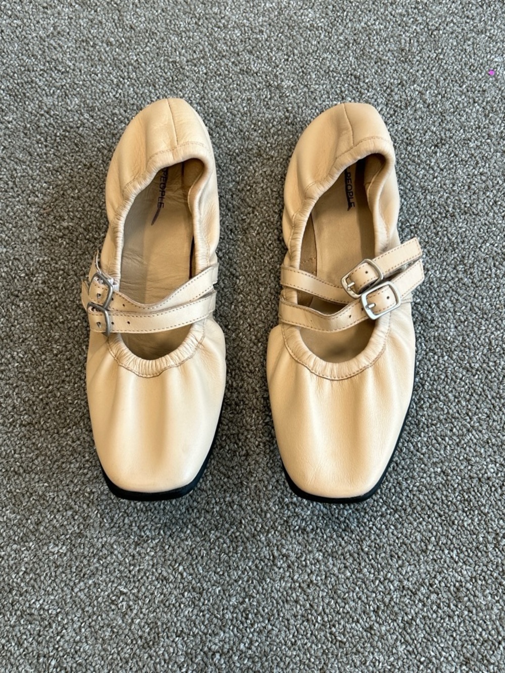 Free People Cream Beige Double-Buckle Mary Jane Flats
